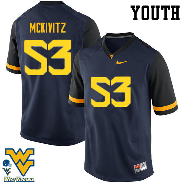 Youth #53 Colton McKivitz West Virginia Mountaineers College Football Jerseys-Navy - Click Image to Close